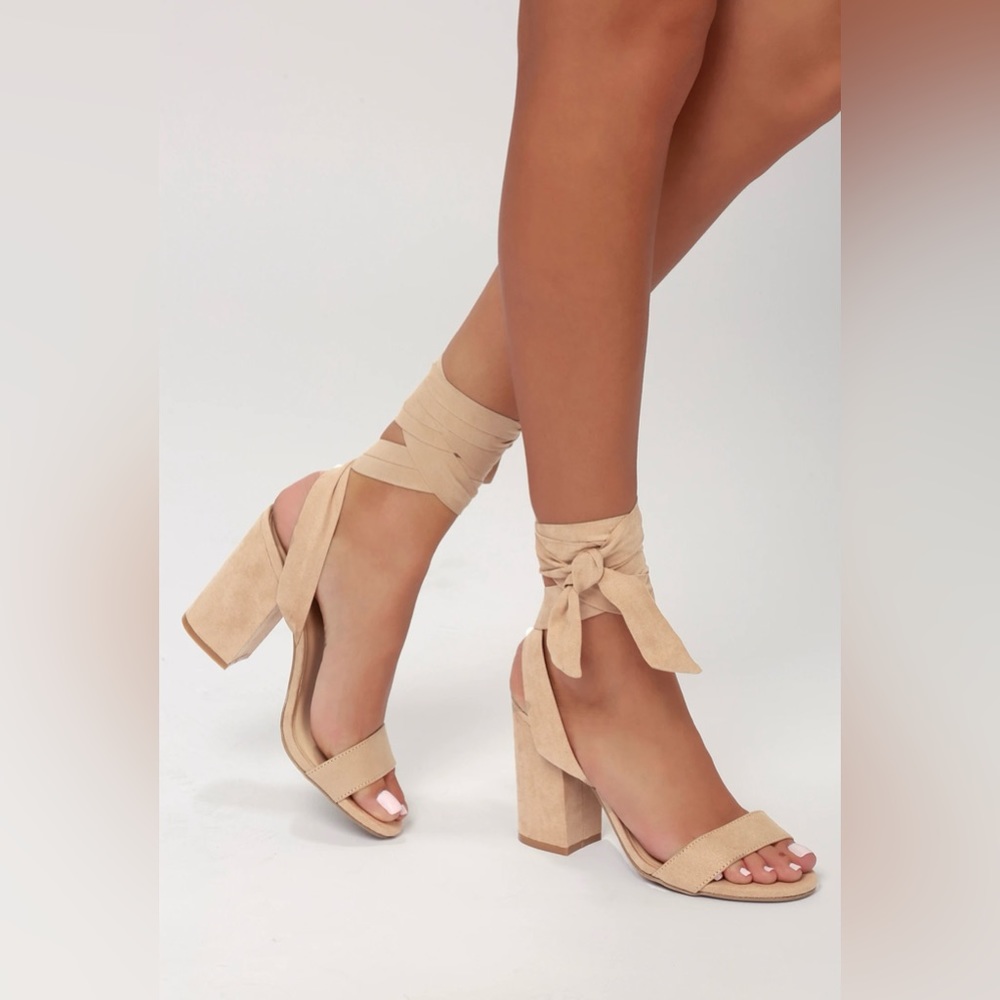 Lulus Suede Alta Light Nude Lace-Up Heels